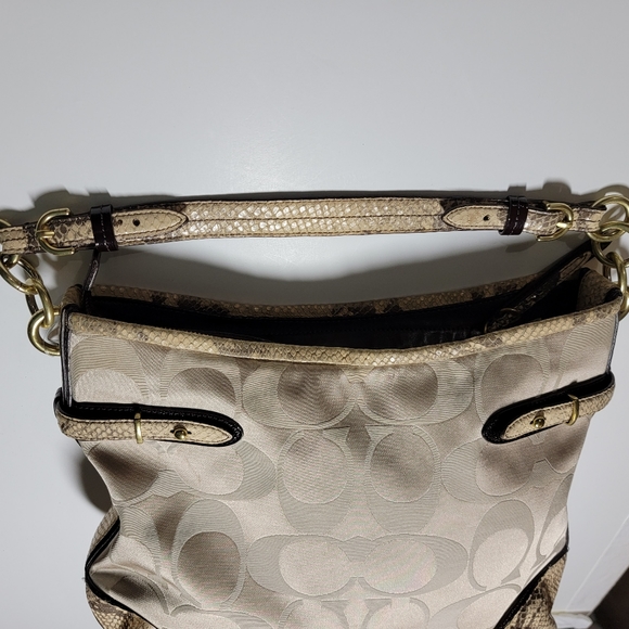 Coach Colette Signature Beige Sateen Python Leather Hobo Bag #16408 - Picture 8 of 15